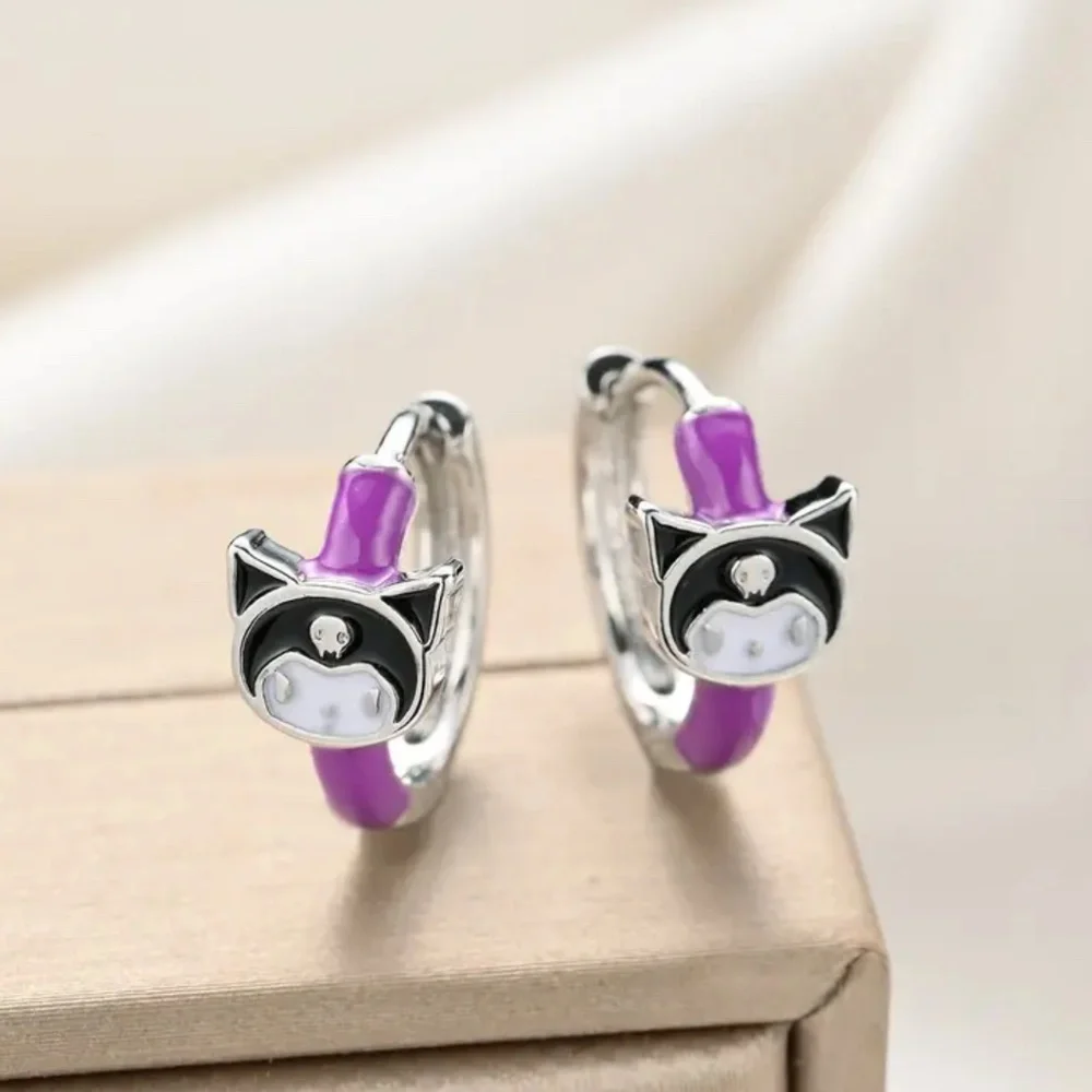 NIB! Kuromi from Sanrio Hello Kitty and Friends Pierced Small Hoop Earri…